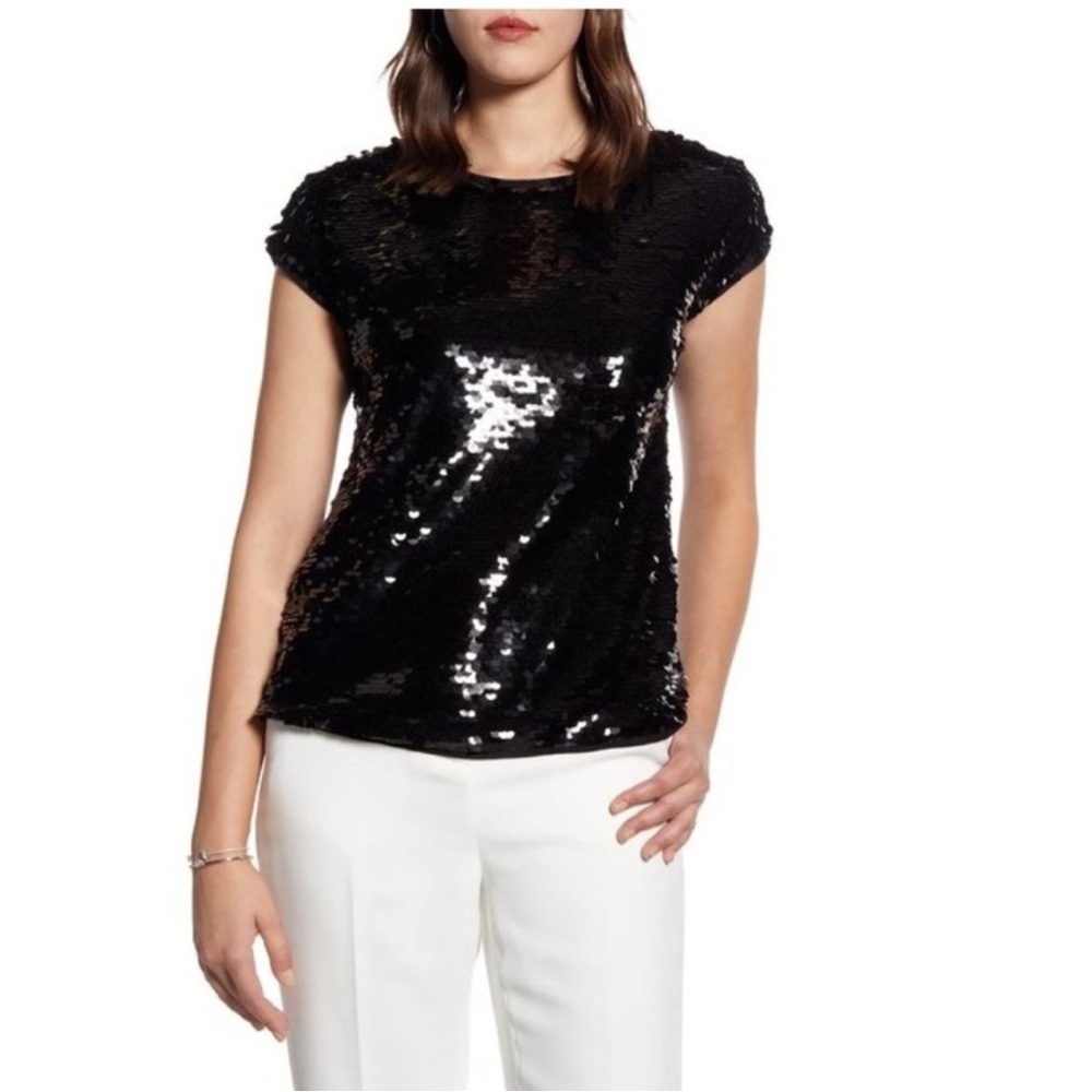 Halogen Black Sequin Cap Sleeve Top
